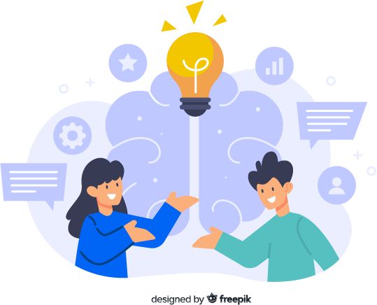 Two people brainstorming, designed by freekpik